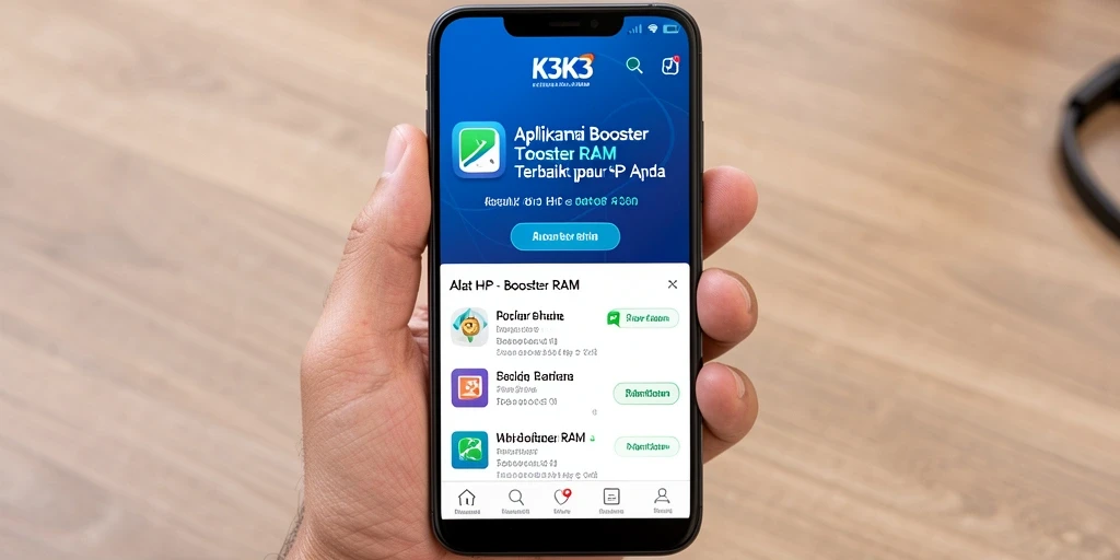 Tampilan antarmuka K3K3 yang sederhana dan fungsional untuk Booster RAM.
