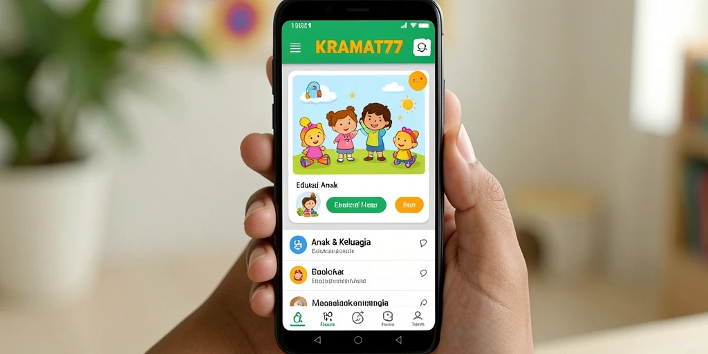 Tampilan antarmuka aplikasi KRAMAT77 yang ramah Anak.