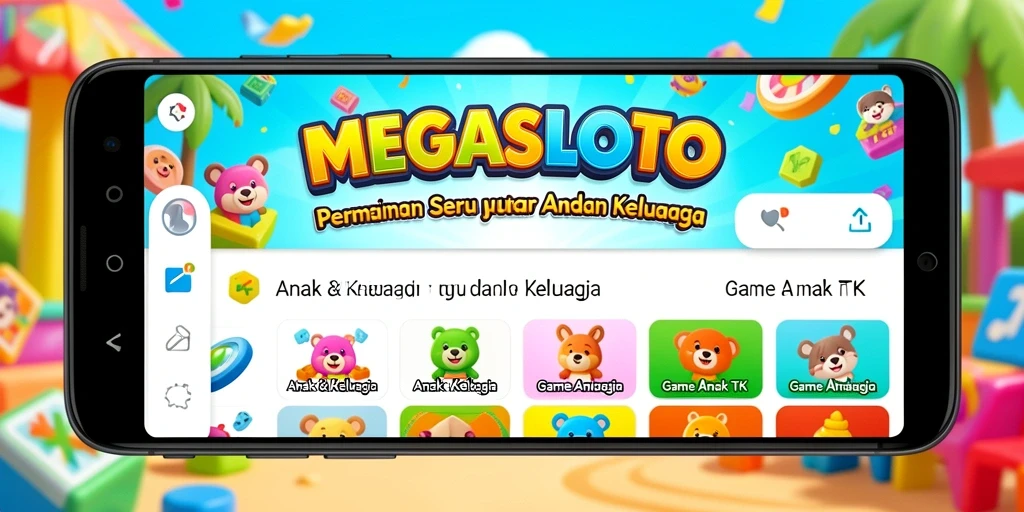Tampilan antarmuka MEGASLOTO dengan karakter ceria dan permainan mendidik.